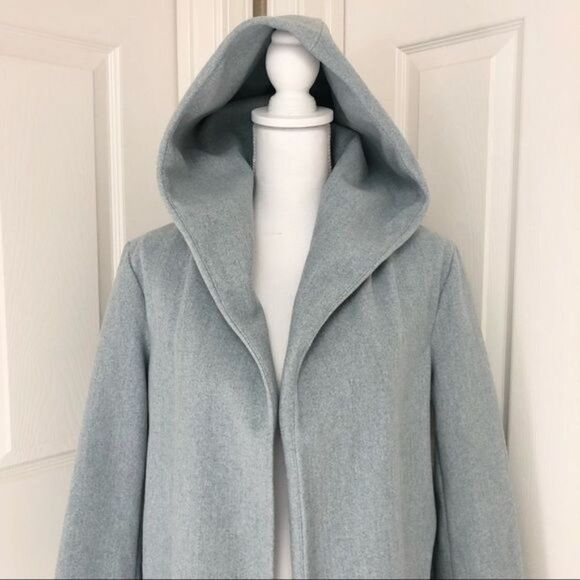 Zara Light Blue Hooded Belted Coat Small - Picture 3 of 8